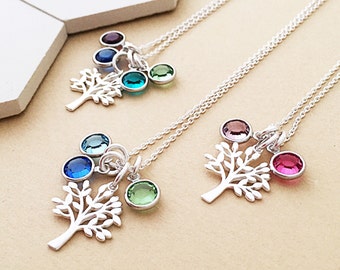 Family Tree Sterling Silver Birthstone Necklace - Family tree - birthstone necklace - birthstone necklace - family necklace -gift for mum