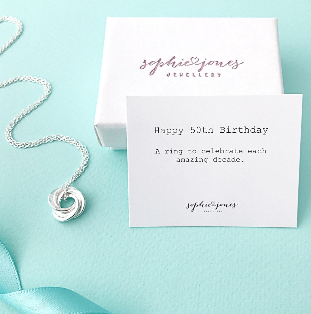 50th Birthday Five Interlinked Rings Necklace - Personalised 50th Gift ...