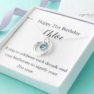 Sterling Silver 21st Necklace with Birthstone