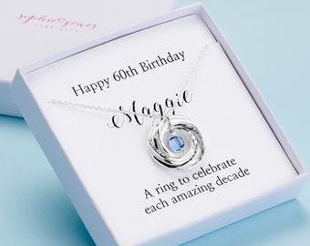 60th Birthday Birthstone Necklace - 60th gift for her- 60th gift - 18mm pendant - 60th gift ideas - decade necklace - six rings necklace