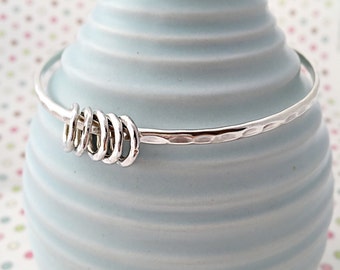 5 Sterling Silver Rings Bangle - 50th birthday gift - 50th birthday gift for her - 50th birthday - silver bangle with rings