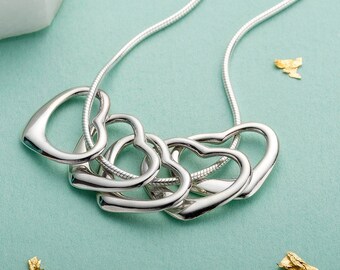 Five Silver Hearts Necklace - 50th Birthday Necklace - 50th Gift