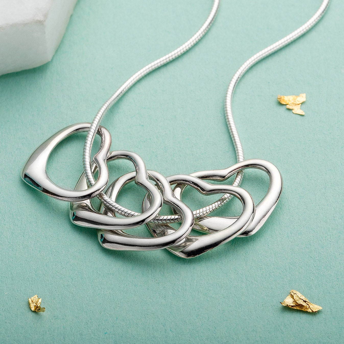 Five Silver Hearts Necklace - 50th Birthday Necklace - 50th Gift