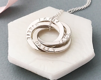 Personalised interlinked rings necklace - mothers necklace -russian rings necklace - interlocking rings necklace -  interlocking circles