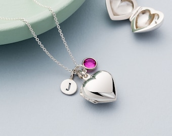 Silver heart locket with birthstone - silver heart locket - birthstone necklace - heart locket necklace - gift for daughter - gift for mum