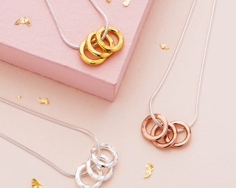 Collier trois anneaux en argent - cadeau 30e anniversaire - troisième anniversaire - collier de famille - collier trois amis - cadeau 30e anniversaire pour elle