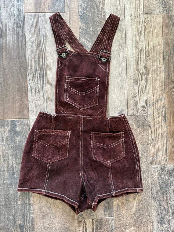 1970s Brown Suede Short Overalls Size XS