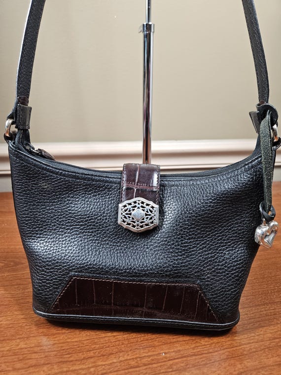 Brighton Small Black Leather Brown Croc Trim Silver Tone  display picture 1