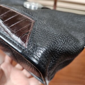 Brighton Small Black Leather Brown Croc Trim Silver Tone Hardware Shoulder Bag image 5