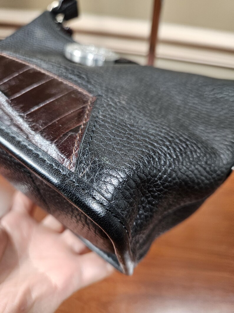 Brighton Small Black Leather Brown Croc Trim Silver Tone Hardware Shoulder Bag image 5