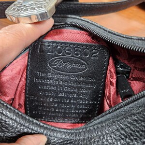 Brighton Small Black Leather Brown Croc Trim Silver Tone Hardware Shoulder Bag image 9