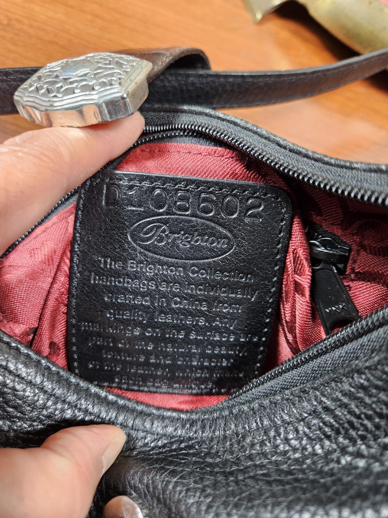 Brighton Small Black Leather Brown Croc Trim Silver Tone Hardware Shoulder Bag image 9