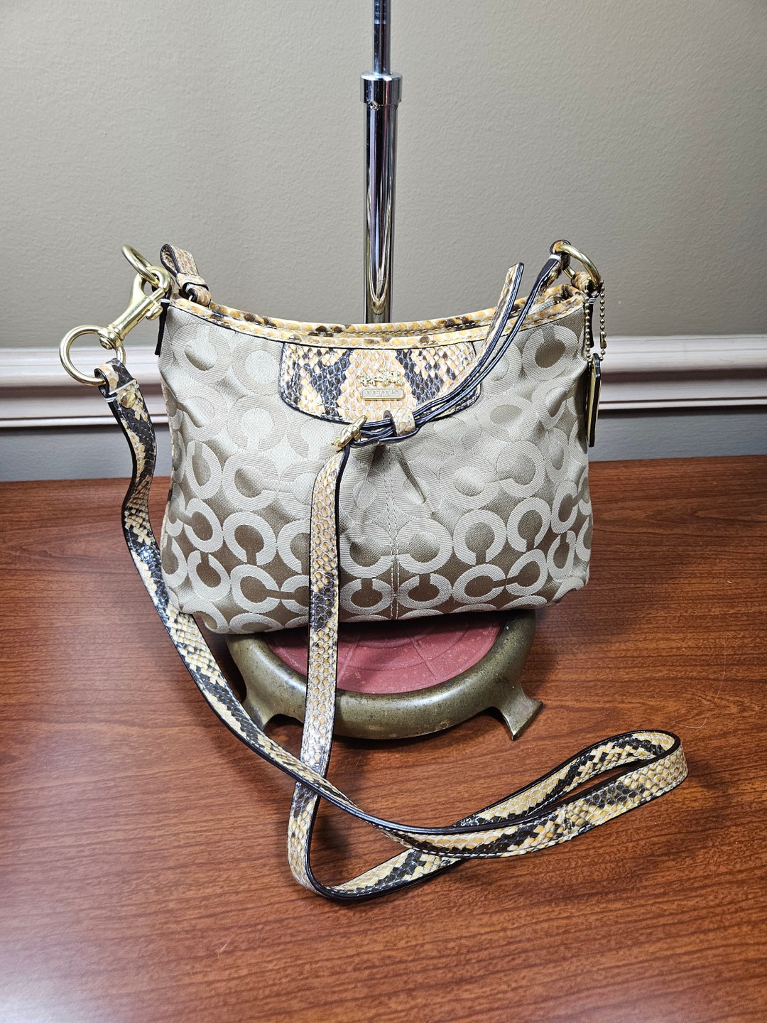 Coach Crossbody Bag With Snake Print Leather Trim - Etsy