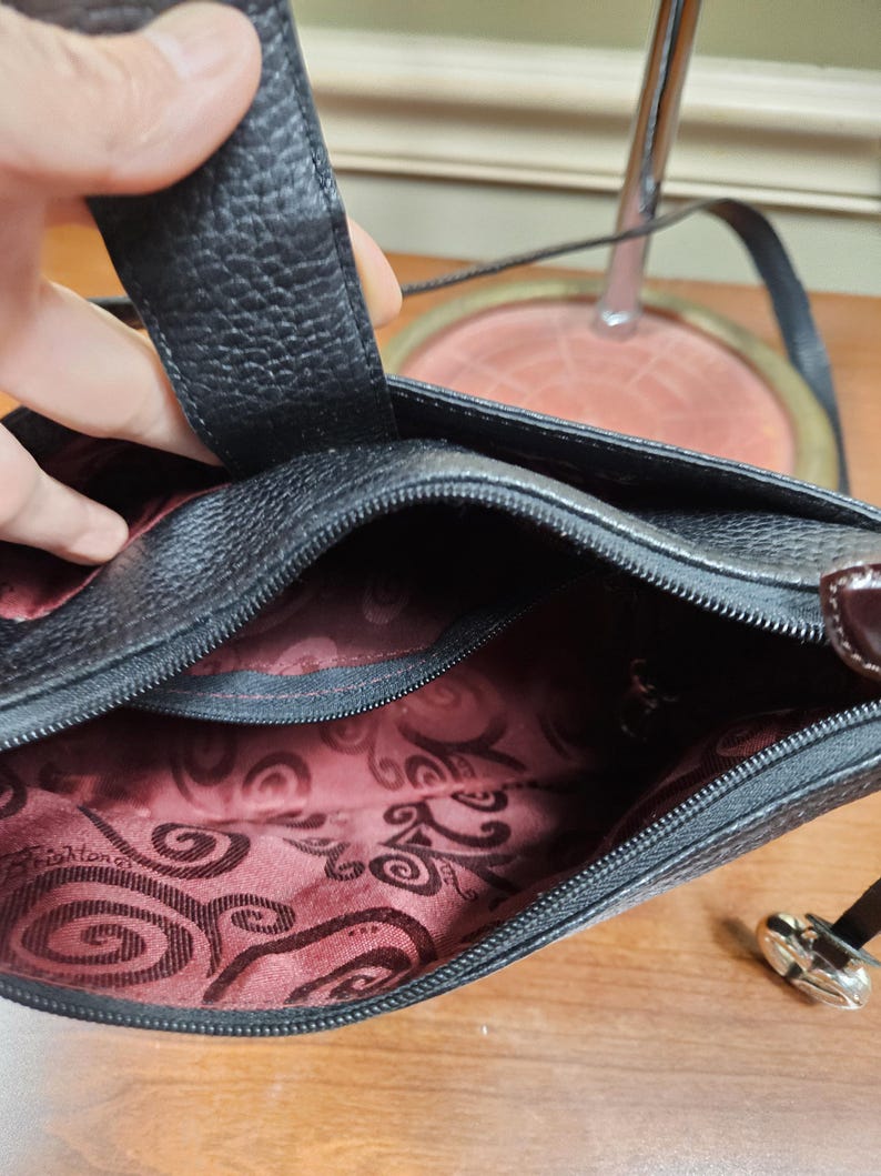 Brighton Small Black Leather Brown Croc Trim Silver Tone Hardware Shoulder Bag image 8