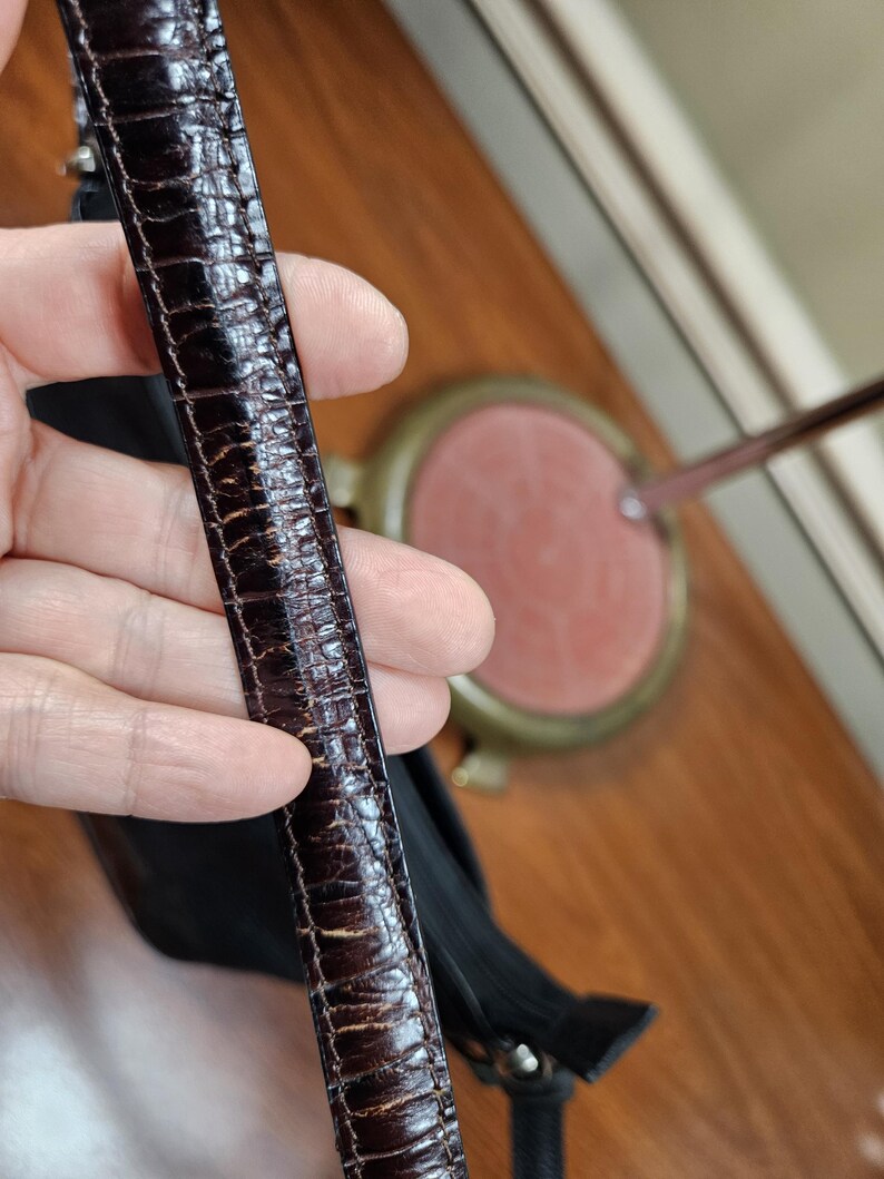 Brighton Small Black Leather Brown Croc Trim Silver Tone Hardware Shoulder Bag image 7