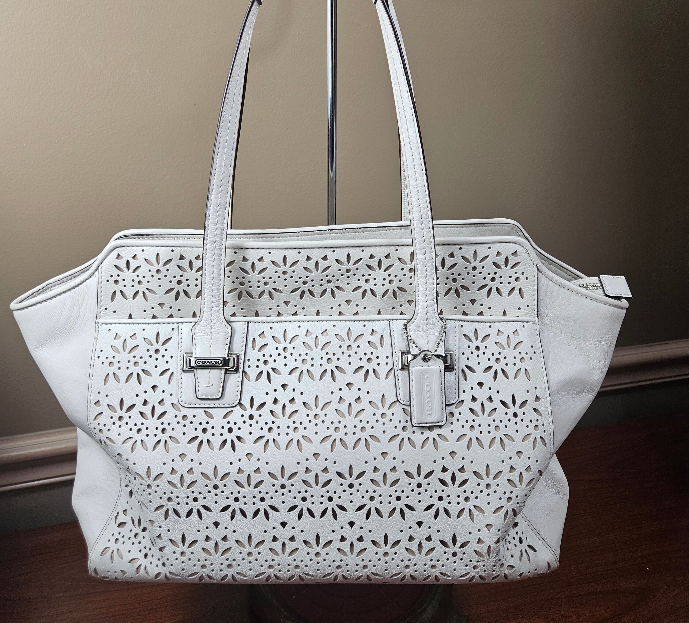 Authentic Coach Taylor Eyelet Carry All White Tote Bag F27391 Etsy