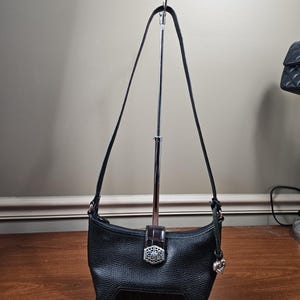 Brighton Small Black Leather Brown Croc Trim Silver Tone Hardware Shoulder Bag image 10