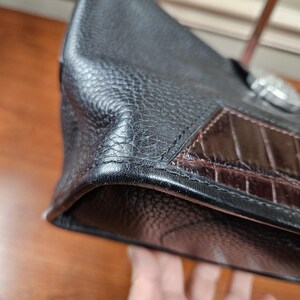 Brighton Small Black Leather Brown Croc Trim Silver Tone Hardware Shoulder Bag image 6