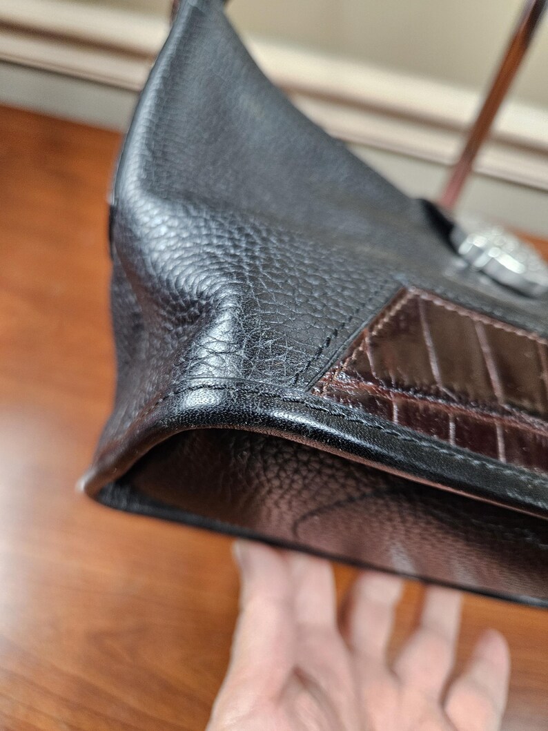 Brighton Small Black Leather Brown Croc Trim Silver Tone Hardware Shoulder Bag image 6