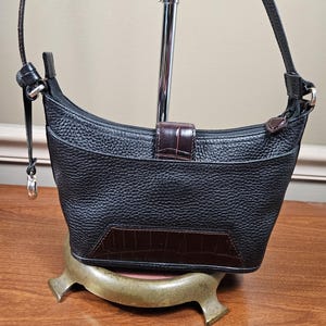 Brighton Small Black Leather Brown Croc Trim Silver Tone Hardware Shoulder Bag image 3