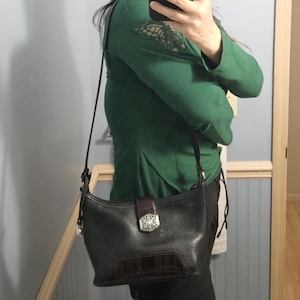 Brighton Small Black Leather Brown Croc Trim Silver Tone Hardware Shoulder Bag image 1