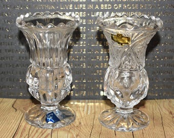 Vintage Lead Crystal YUGOSLAVIA Bud Vases - Zajecar & Crystal Clear Industries - 4 1/4"