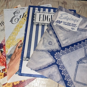 Lot of 4: Mid Century CROCHET Pattern Booklets - Edgings 100 Old & New Favorites/Floral Insertions Floral Edgings/Edgings for all Purposes
