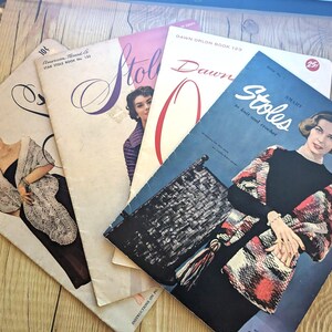 Lot of 4: Mid Century - STOLES Crochet Pattern Booklets - Stoles and Shawls/Dawn Orlon-- Star/American Thread/Fleece Gold