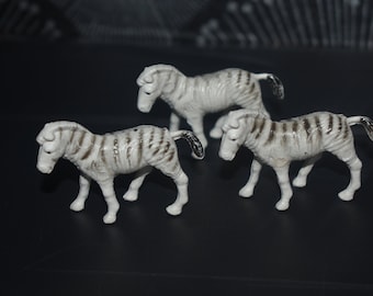 Vintage Plastic Miniature Zebra - Set of 3 - Toy/Cake Topper/Crafts