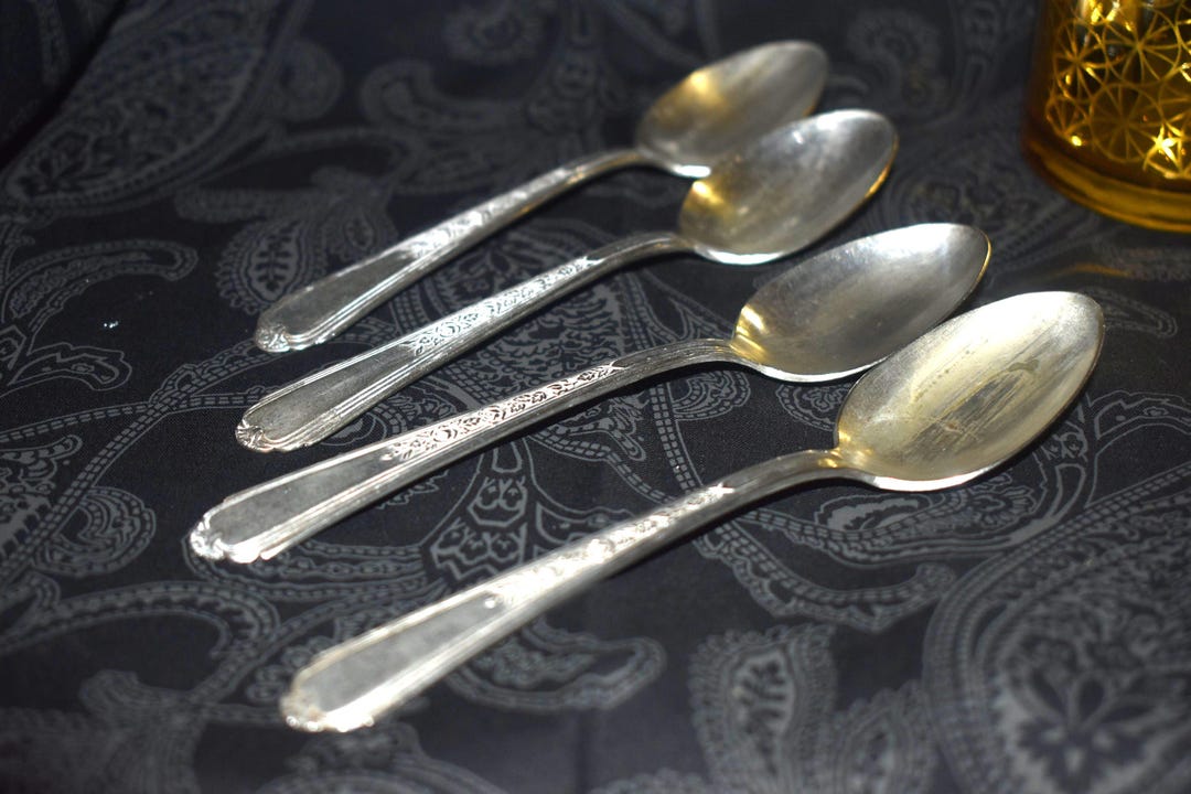 Art Deco 1938 Plymouth Silverplate -jewel Flatware Teaspoons Set of 
