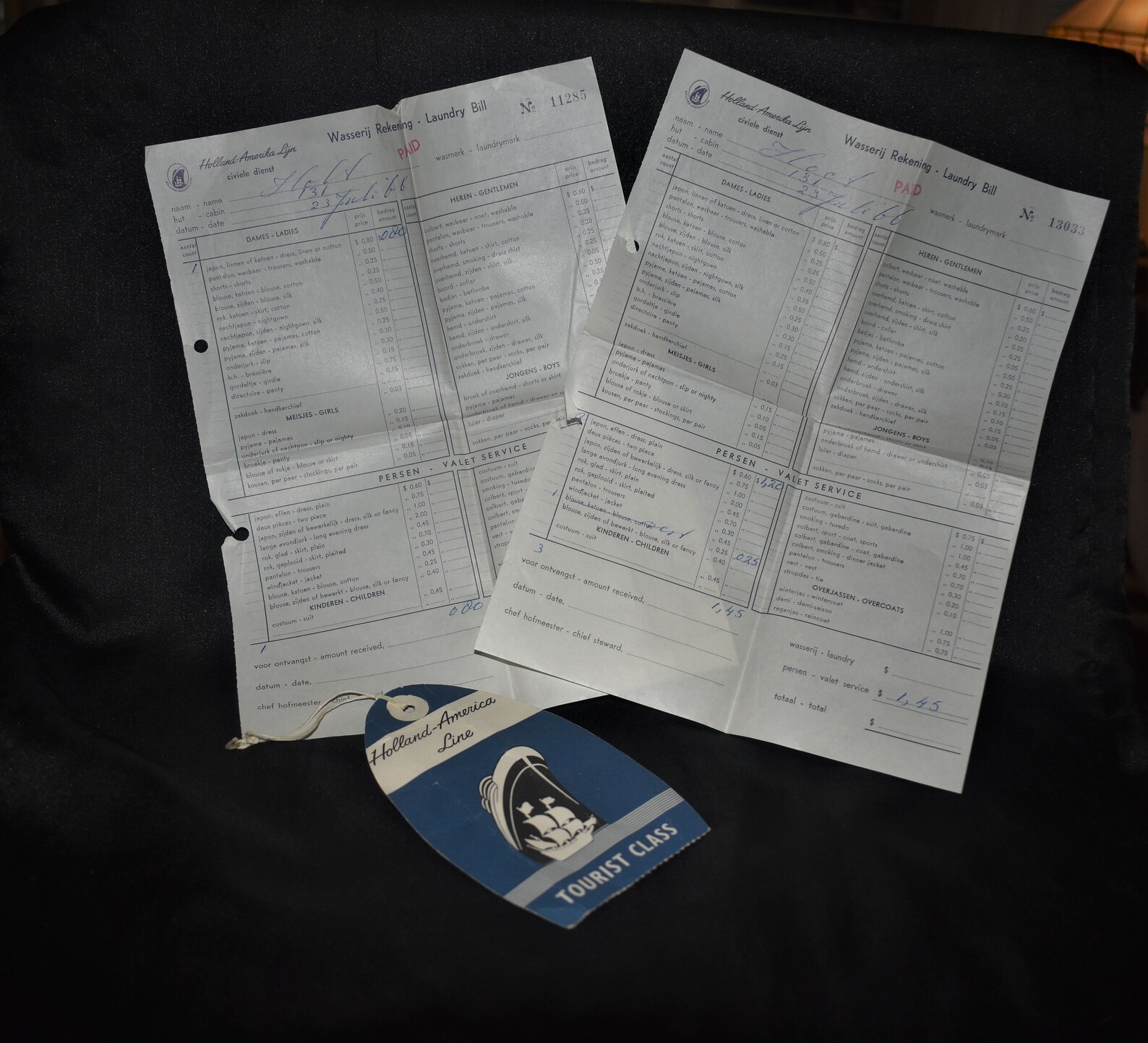 Vintage HollandAmerica Line 2 Laundry Bills & Luggage Tag Etsy