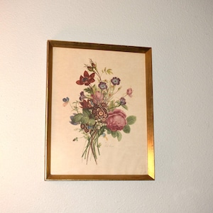 Vintage Mid-Century - 1940&#39;s Jean-Louis Prevost Botanical Bouquet Gold Framed Print