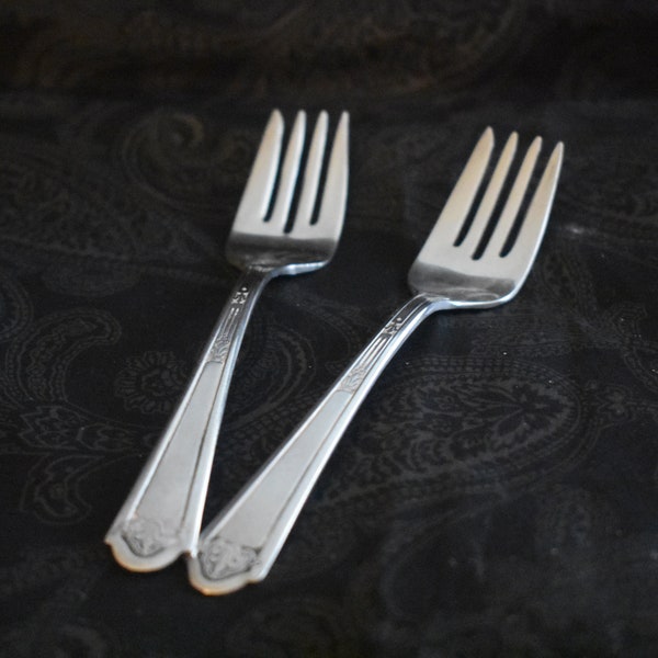 Antique 1930 -  Art Deco - FLORENTINE Silverplate Salad Forks - Set of 2