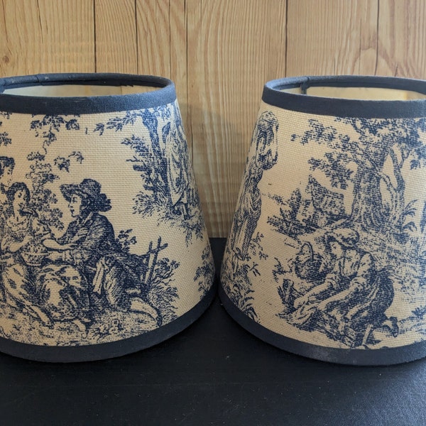 Vintage French Blue Toile Mini Lamp Shades - Candle Clip/Chandelier/Bedside - Set of 2