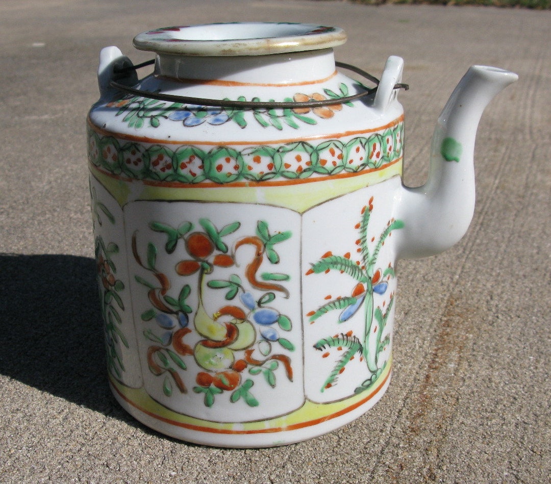 Antique Chinese Porcelain Teapot Hand Painted Enamels in Etsy
