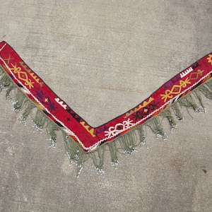 Antique Lakai embroidery segosh with glass beads, Uzbekistan, early 20thC suzani work red