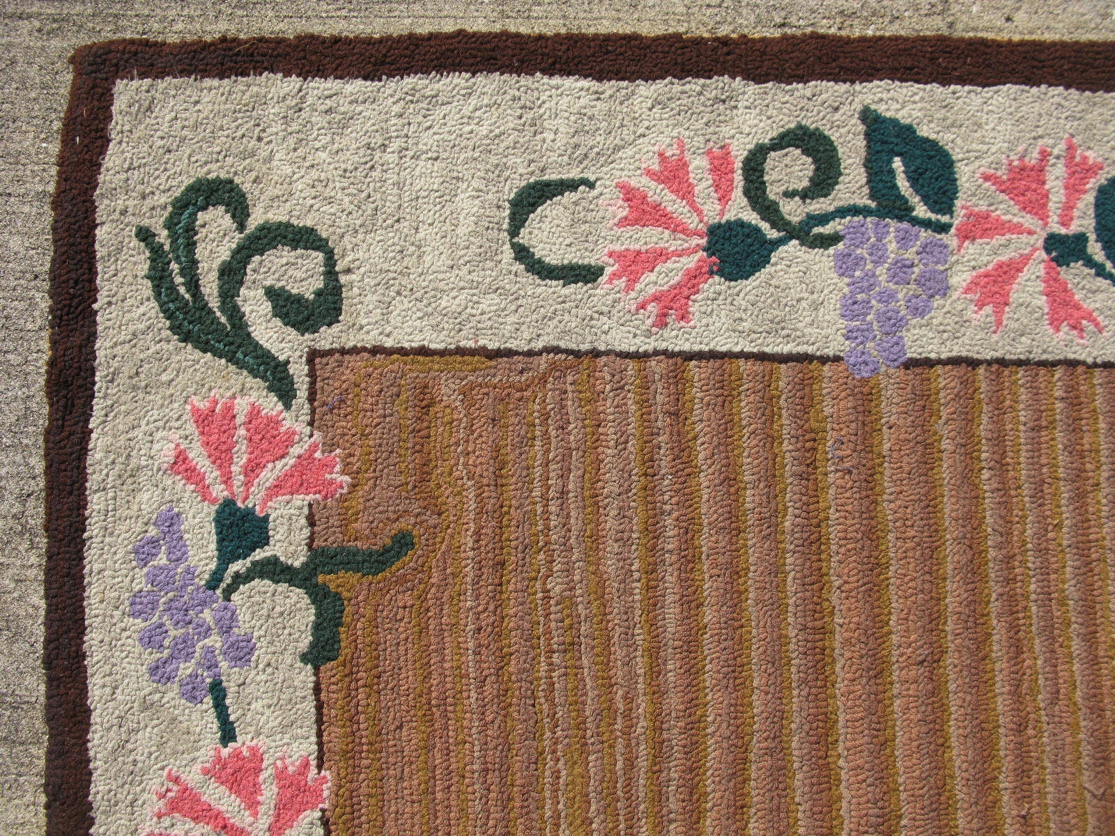 Semi-antique American Hooked Rug Hand Woven Cloth Strips on Burlap Ca ...