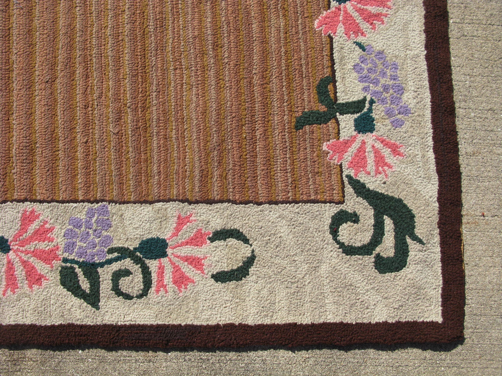 Semi-antique American Hooked Rug Hand Woven Cloth Strips on Burlap Ca ...