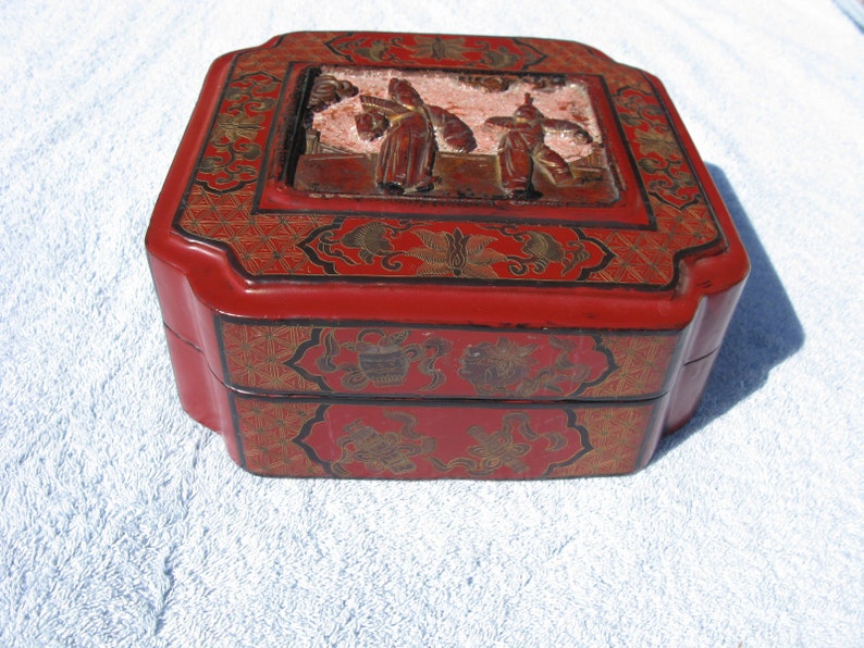 Antique Japanese Paper Mache Lacquer Box With Curshed Mica Etsy
