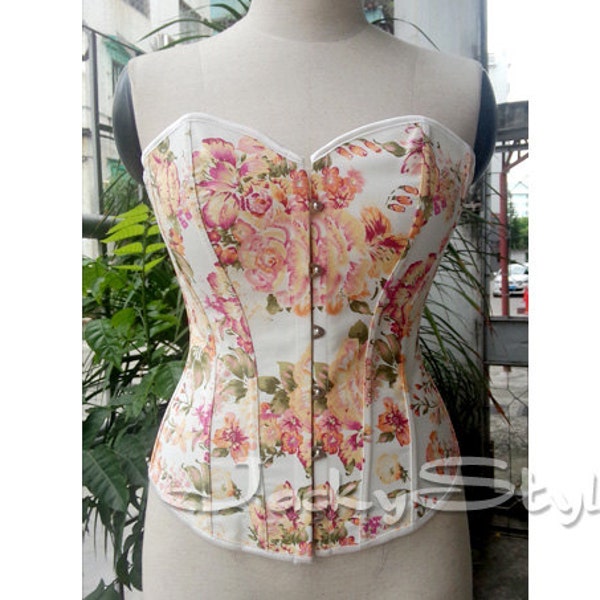 Corset Casual Style Wear with orange floral print Lace-up Back and front busk closure summer