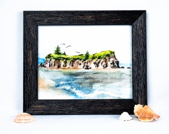 Watercolor Painting/Original Artwork/Wall art/Decor/Digital Art Print/Ocean Scenery/Landscape/Outdoors/Island/Alaska/Beautiful/Bright/Art