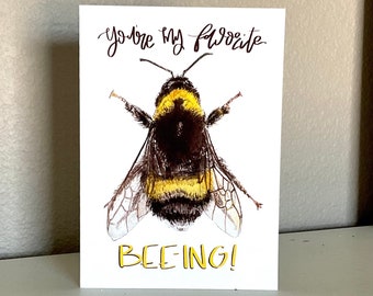 Bumble Bee Greeting Card, Fun Stationary, Cute Watercolor Painting, Hand-Painted Cards, Set of 3, 5x7, Writing Letter, Mail Buzz, Animal Art