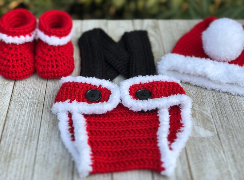 baby santa hat Christmas gift Christmas first outfit Christmas hat Santa Diaper Cover- Christmas Infant Crochet santa hat set Santa