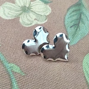 Vintage Polished Silver Tone Scalloped Heart Pierced Earrings