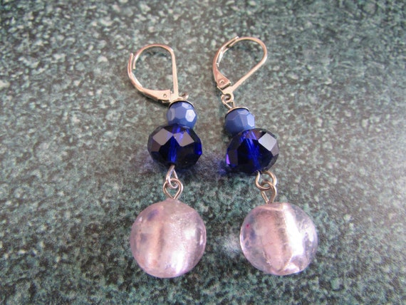 Vintage Silver Tone Lavender Pink & Deep Blue / P… - image 2