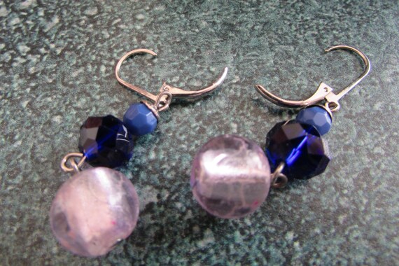 Vintage Silver Tone Lavender Pink & Deep Blue / P… - image 4