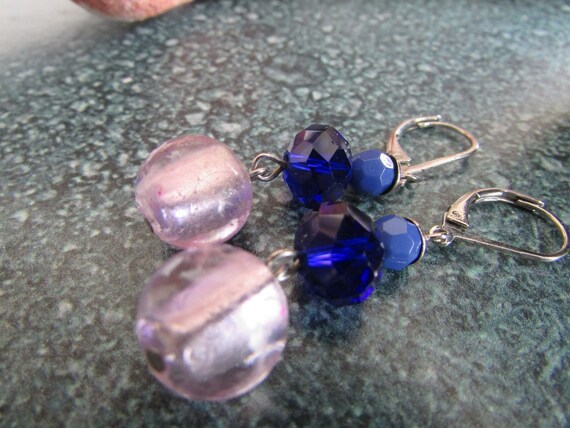 Vintage Silver Tone Lavender Pink & Deep Blue / P… - image 5