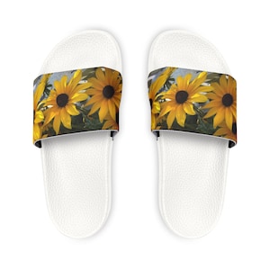 Custom Photo Print "Black-Eyed Susan" Flower Design Women's PU Slide Sandals