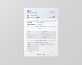 One Page Project Proposal Template | Client Proposal Template | Minimal Brief Proposal | Customizable Canva Template