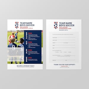 Plantilla de paquete de patrocinio de equipo deportivo / Personalizable, editable, de dos páginas, formulario incluido / Plantilla Canva